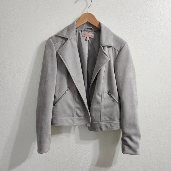 PHILOSOPHY Gray Faux Leather Notched Lapel Jacket Size S - Picture 2 of 10